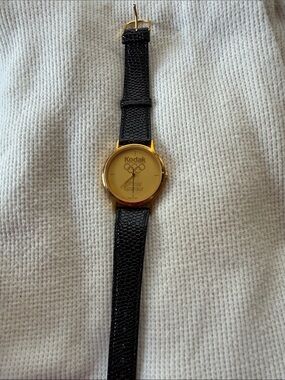 Kodak Gold-Tone Dial Watch with Black Leather Strap